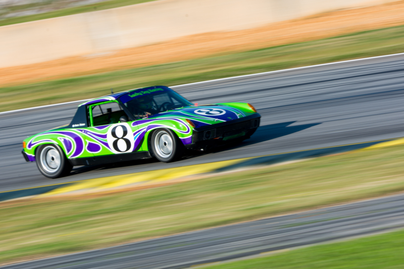 The Porsche 914/6 of Jerry Peters, resplendent in the Martini “Psychelelic” livery originally found on a LeMans 917